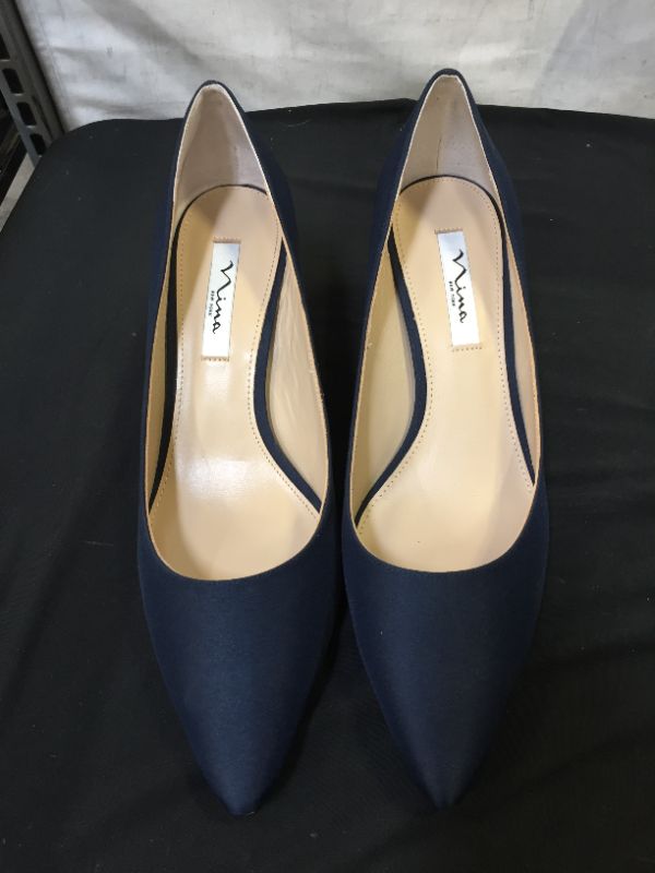 Photo 2 of Nina Nina 60 Mid Heel Pumps Women's Shoes size 12w Color: navy peau fabric