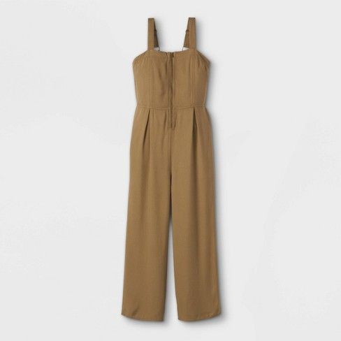 Photo 1 of Girls' Zip Front Twill Jumpsuit - art class™ Olive Green large
