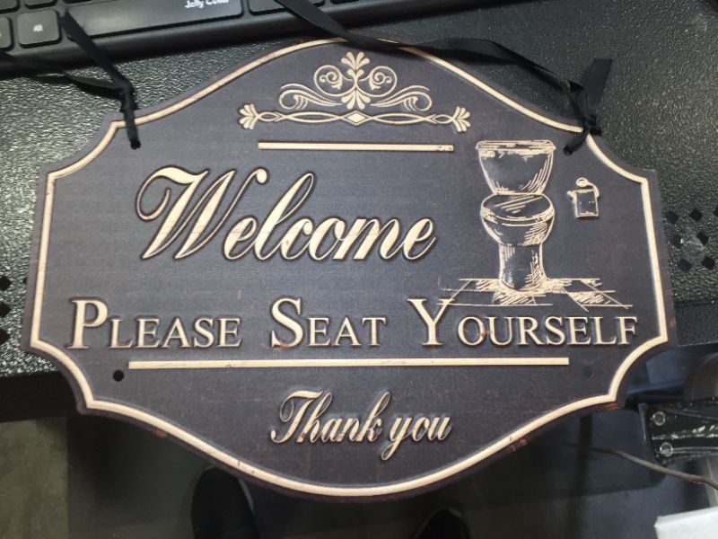 Photo 2 of 2x Funly mee Please Seat Yourself Welcome Metal Sign ,Bathroom Wall Art Decor-12.2×9.5(in)
