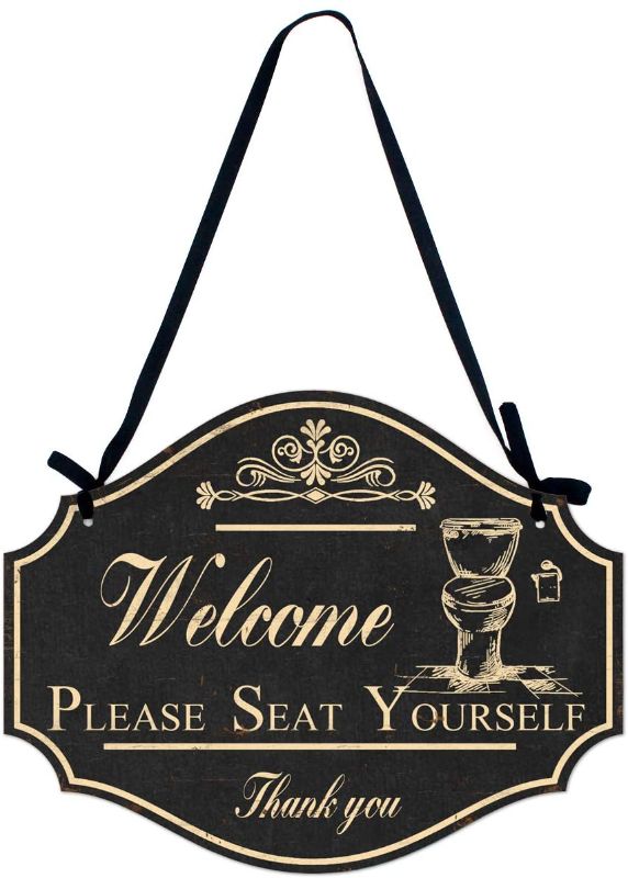 Photo 1 of 2x Funly mee Please Seat Yourself Welcome Metal Sign ,Bathroom Wall Art Decor-12.2×9.5(in)
