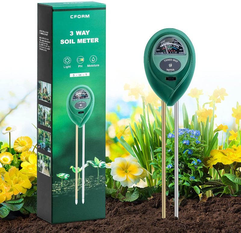 Photo 1 of CFORM Soil Test Kit, 3 in 1 Soil Tester Kits with Soil Moisture/Light/pH Tester, Gardening Tool Kit for Plants, Suitable for Indoor & Outdoor, Gardens, Lawn, Farms Use, No Battery Needed
