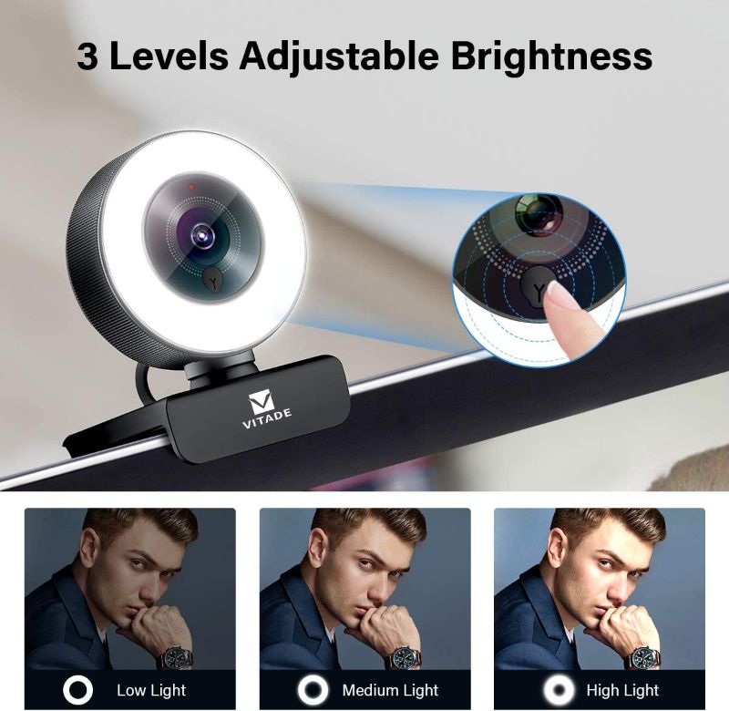 Photo 1 of Streaming Webcam 1080P with Adjustable Ring Light, Advanced Auto-Focus with Tripod Vitade 960A HD USB Web Cam for Xbox Gaming Conferencing Video Chatting Mac Desktop Computer Laptop Wide Angle Webcam