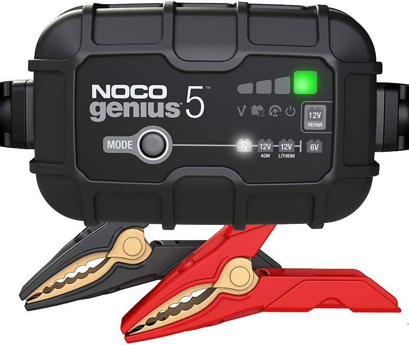 Photo 1 of NOCO GENIUS5, 5-Amp Fully-Automatic Smart Charger, 6V and 12V Battery Charger, Battery Maintainer, Trickle Charger, and Battery Desulfator with Temperature Compensation
