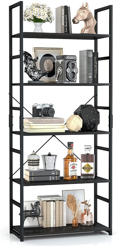 Photo 1 of 5 Tier Bookshelf, OTK Tall Bookcase, Office Shelf Storage Organizer, Modern Book Shelf for Living Room, Bedroom, and Home Office, Black
