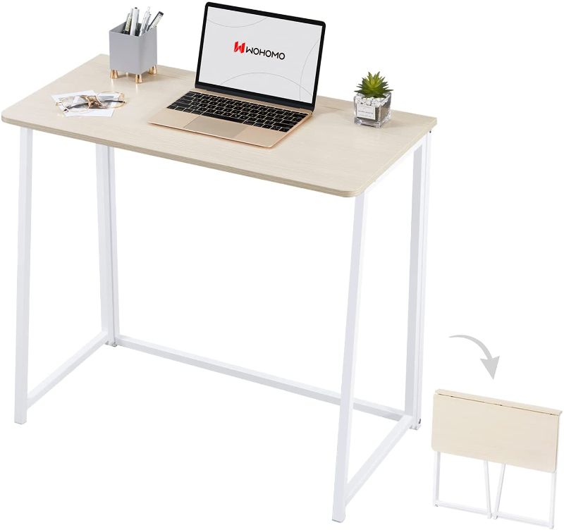 Photo 1 of WOHOMO Folding Computer Desk, Small Writing Desk 31.5", Space-Saving Foldable Laptop Table Writing Workstation for Home Office, Easy Assembly, Oak
