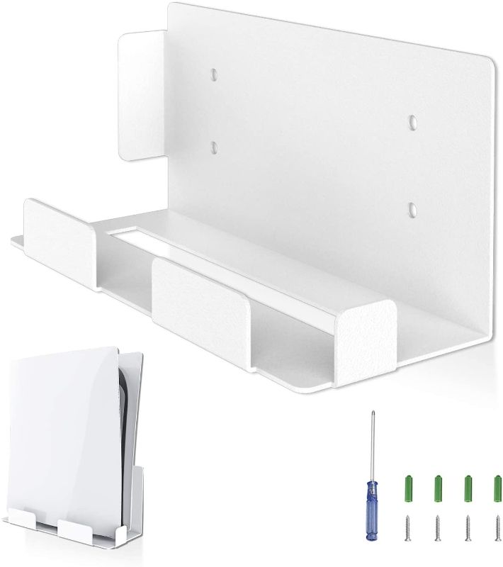 Photo 2 of BEJOY Wall Mount for Playstation 5, Wall Mount Bracket Set with Screwdriver & Screws, Sturdy Metal Wall Hanging Holder Stand for PS5 Gaming Console Disk & Digital Edition (White)
