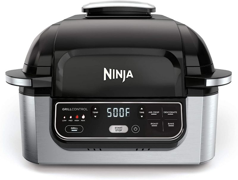 Photo 1 of Ninja Foodi AG301 5-in-1 Indoor Electric Countertop Grill with 4-Quart Air Fryer, Roast, Bake, Dehydrate, and Cyclonic Grilling Technology
