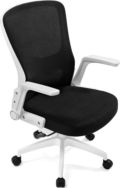 Photo 1 of Lucklife Ergonomic Office Chair Desk Chair Modern Executive Home Office Chair,Comfortable Mid Back PC Swivel Mesh Office Chair with Adjustable Arms and Lumbar Support (White)
