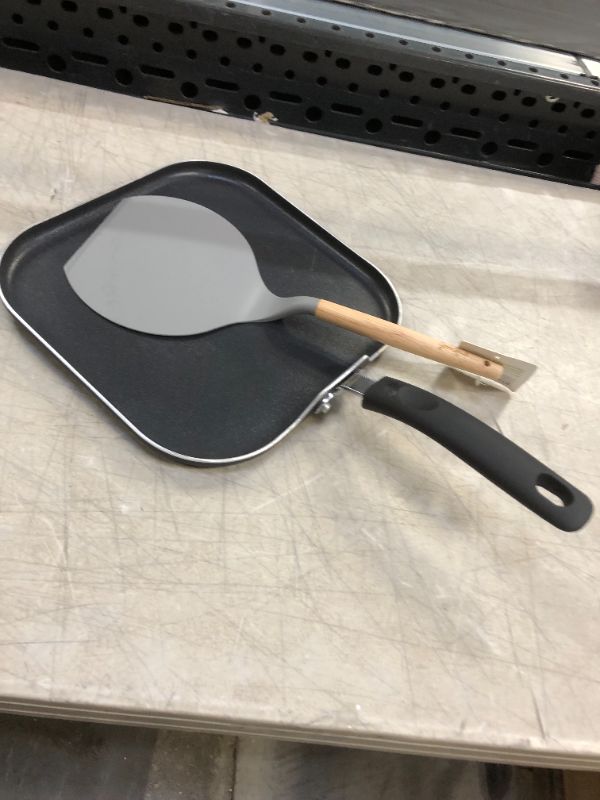 Photo 1 of Goodful Aluminum Non-Stick Square Griddle Pan/Flat Grill, Made Without PFOA, with Nylon Pancake Turner, Dishwasher Safe Cookware, 11" x 11", Charcoal Gray
