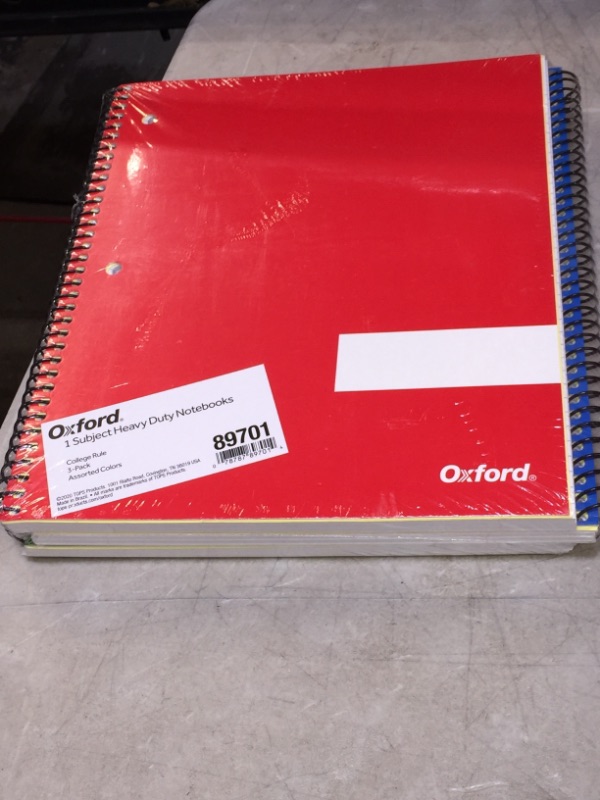 Photo 2 of Oxford Spiral Notebooks, 1 Subject, College Rule, Durable Covers, Heavy-duty Coil, 1 Pocket, 8.5 x 11, 100 Sheets, Red, Blue, Green, 3/Pack (89701)