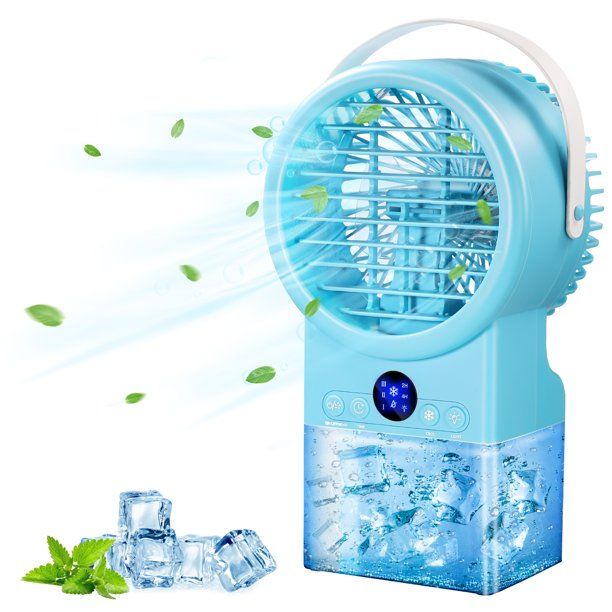 Photo 1 of OUNONA IMIKEYA Portable Air Cooler Air Conditioner Fan with 3 Wind Speeds Low Noise Desktop Fan with 2/4H Timer Colorful LED Light Air Circular Fan for Wind Supply Mist Spray