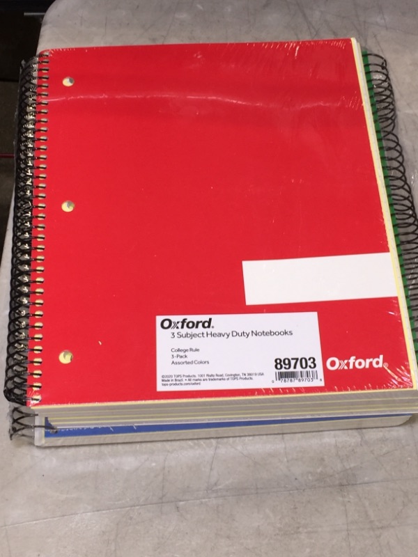 Photo 2 of Oxford Spiral Notebooks, 1 Subject, College Rule, Durable Covers, Heavy-duty Coil, 1 Pocket, 8.5 x 11, 100 Sheets, Red, Blue, Green, 3/Pack 