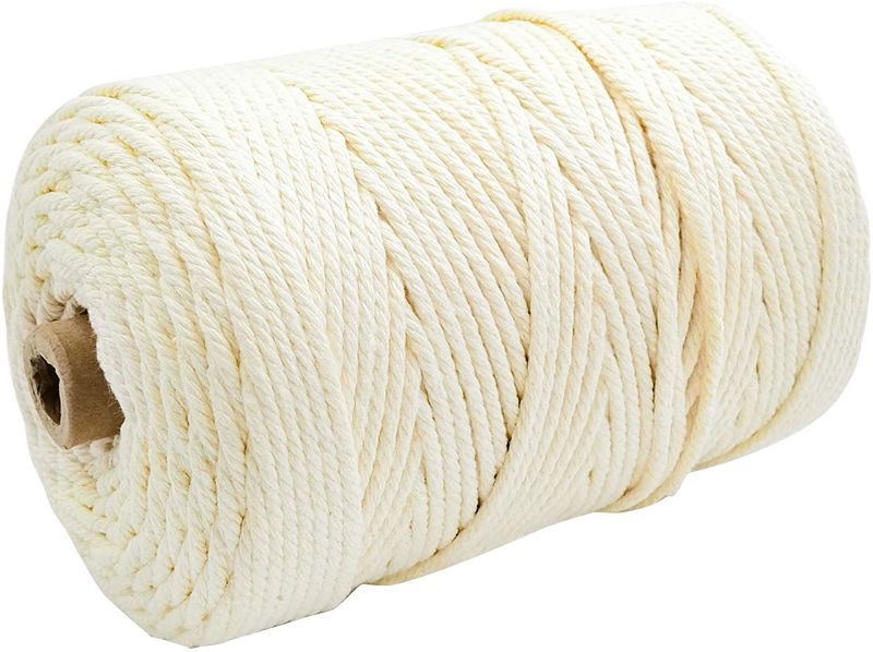 Photo 1 of  Macrame Cord Rope, 3mm x 220 Yards (About 200m) Soft Unstained Cotton Rope with 4 Strands Twisted DIY Cotton Cord String for Craft Plant Hanger Making Decorative Projects (Beige)