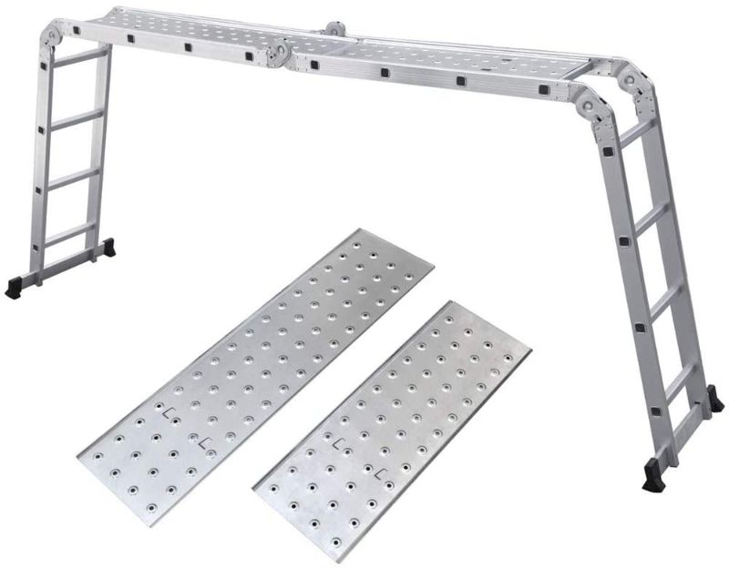 Photo 1 of 15.5ft Multi-Purpose Extension Step Ladder Heavy Duty Aluminum Multi Purpose Folding Scaffold Ladder with PlatForm Plates Max Load 330lb