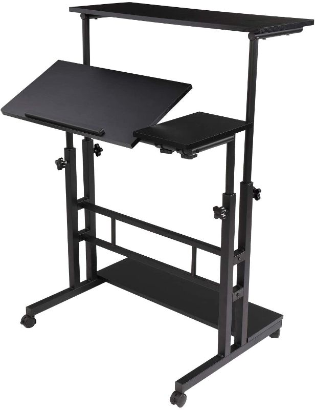 Photo 1 of VINGLI Mobile Standing Up Desk Height Adjustable Rolling Laptop Desk with Broaden 31.5-in Platform and Locking Wheels for Home, Office and Classroom
