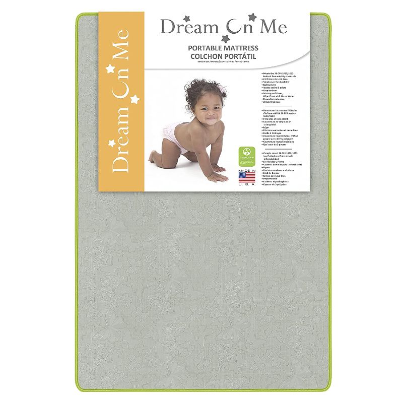 Photo 1 of Dream On Me 2-in-1 Breathable Two-Sided Portable Crib Foam Mattress, White/Green

