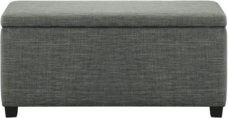 Photo 1 of Amazon Basics Upholstered Storage Ottoman and Entryway Bench, 35.5"L, Charcoal Gray
