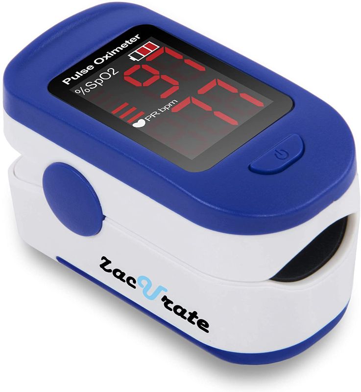 Photo 1 of Zacurate 500BL Fingertip Pulse Oximeter Blood Oxygen Saturation Monitor with Batteries and Lanyard Included (Navy Blue)
