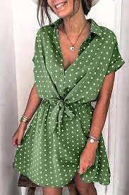 Photo 1 of BTFBM Womens Dresses Cute Polka Dot Print Button Down Short Sleeve A-Line Elastic Waist Summer Casual Swing Dress
