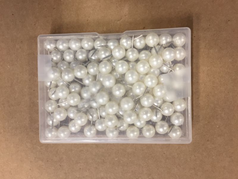 Photo 2 of 1/8 Inch Map Tacks Round Plastic Head Push Pins with Stainless Point(Box of 300 Pearl White Color Pins)
