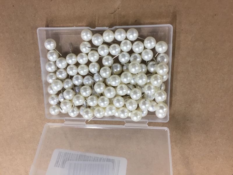 Photo 3 of 1/8 Inch Map Tacks Round Plastic Head Push Pins with Stainless Point(Box of 300 Pearl White Color Pins)
