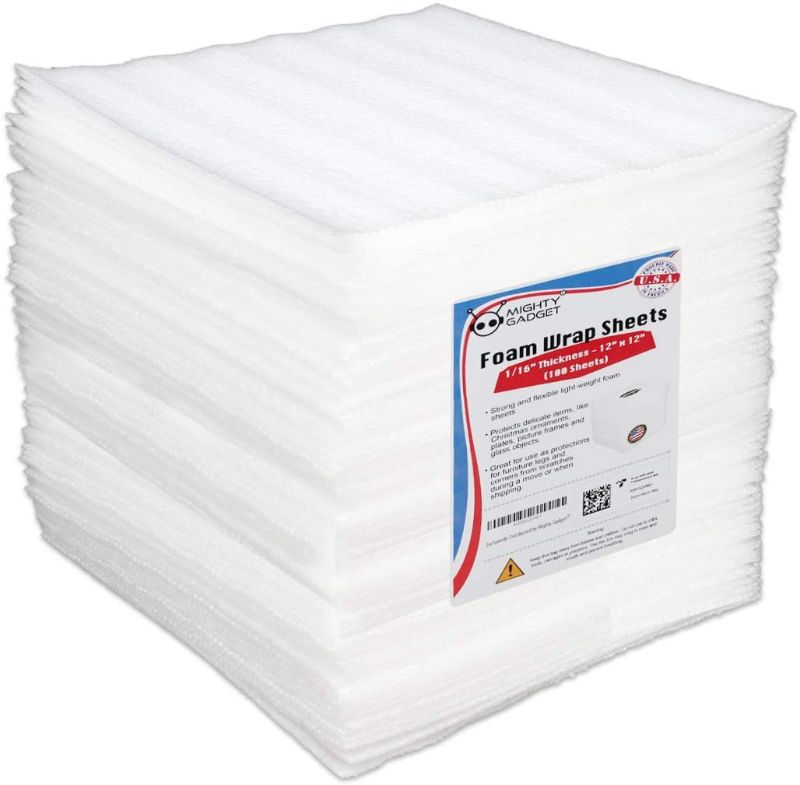 Photo 1 of 100 Pack Cushioning Foam Sheets Mighty Gadget (R) 12" X 12", 1/16" Thickness, Cushion Foam Wrap Sheets, Packaging Material, Moving Supplies for Packing Storage and Shipping
