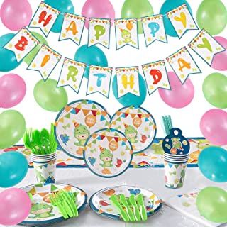 Photo 1 of 2 pack of IDAODAN Birthday Decorations,Dinosaur Happy Birthday Banner,Foil Tablecloth,Napkins, Cups,Cutlery Kit,Dinosaur Birthday Party Supplies for Kids