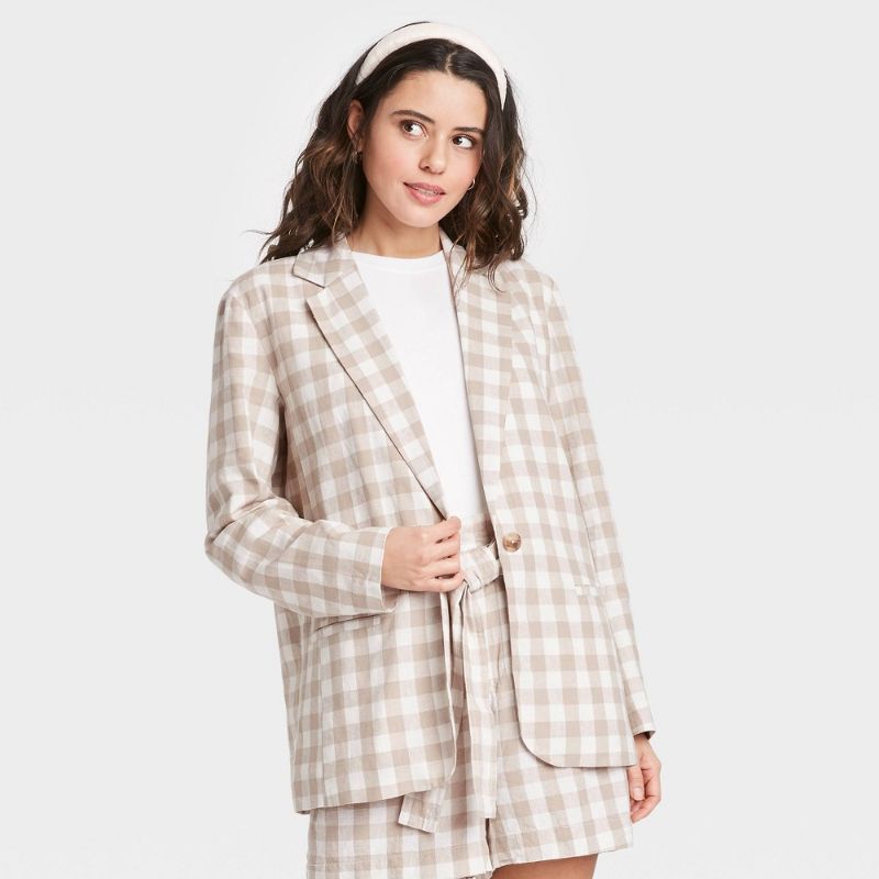 Photo 1 of Women's Gingham Check Blazer - A New Day™ Cream-XL