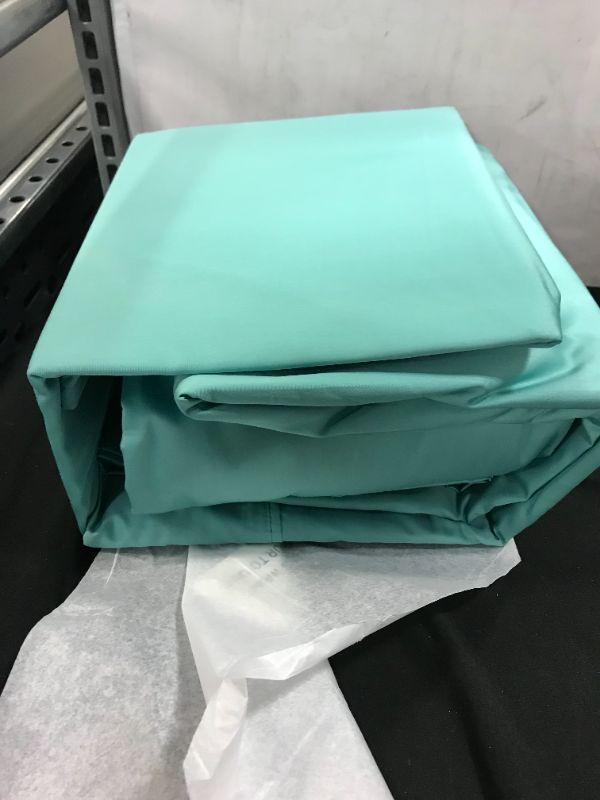 Photo 1 of 400-Thread-Count King Size Sheet Set - 6 Pcs with 4 Pillowcases - 100% Cotton Bedding Set Teal Sateen Weave Sheets, Elasticized Deep Pocket Fits Low P
