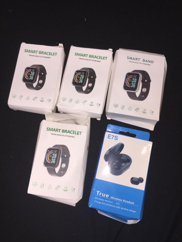 Photo 1 of 4 smart band bracelets various colors and wireless headphones generic