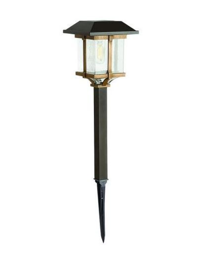 Photo 1 of 10 Lumens Solar 2-Tone Bronze and Warm Wood LED Landscape Pathway Light Set (4-Pack)