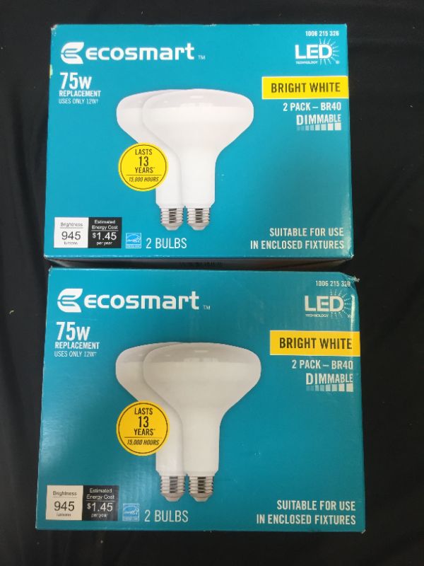 Photo 1 of 2pck - EcoSmart 75-Watt Equivalent BR40 LED Light Bulb Bright White