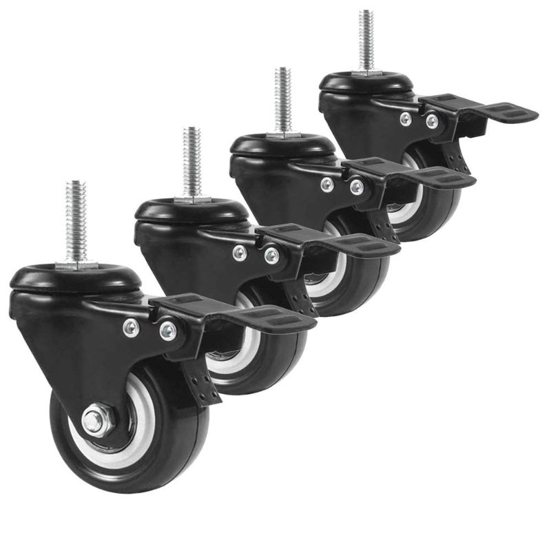 Photo 1 of 4pcs Stem Casters with Brake Lock | 2 inch Heavy Duty PU Rubber Swivel Castor Wheel Shopping Trolley - Threaded Stem Bolt 1/2"-13 x 1"X25
