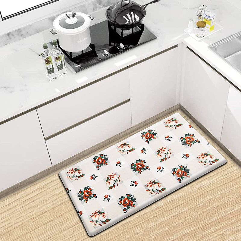 Photo 1 of 2pck - Kitchen Rugs, Anti Fatigue Comfort Floor Mat 17×30 in Thick Memory Foam Area Rugs for Kitchen Bathroom Home Office Desk Ergonomically Engineered PVC Rug Non-Slip (Beige)
