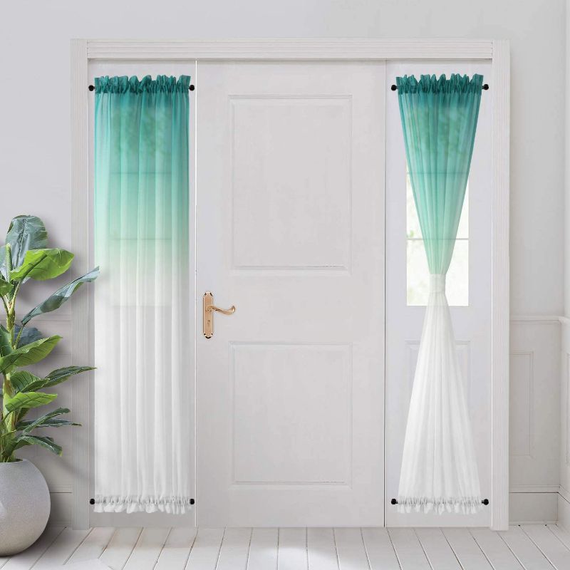 Photo 1 of BGment Ombre French Door Curtains, Rod Pocket Faux Linen Sheer Sidelight Drapes with 2 Tie Backs for Door Window, Set of 2 Panels (Each 52 x 72 Inch, Teal)
