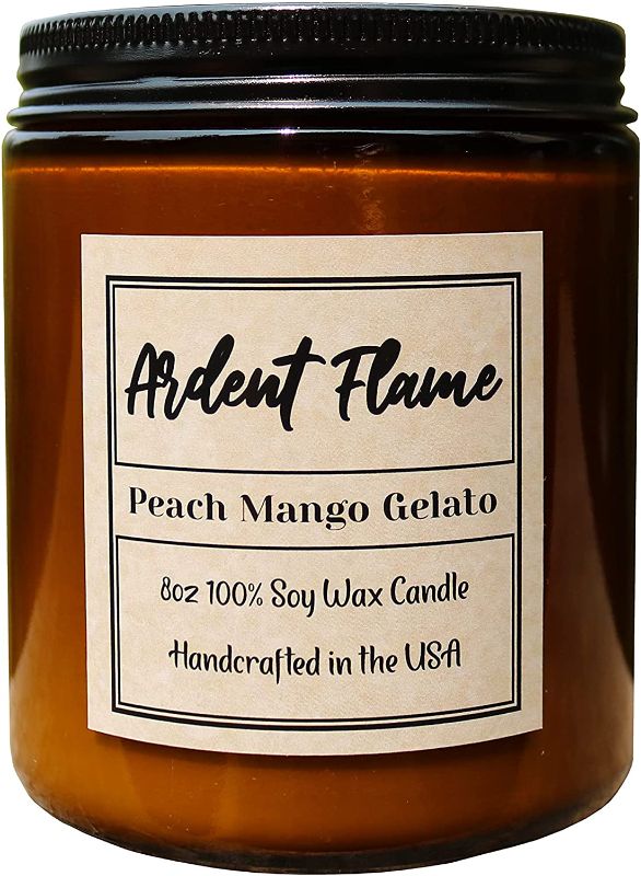 Photo 1 of Ardent Flame Candles | Peach Mango Gelato | 100% Natural Soy Wax Candle for Home Decor | Highly Scented | Premium Fragrance | Handmade in The USA | 8 oz | Long Lasting | Gift for Women and Men
