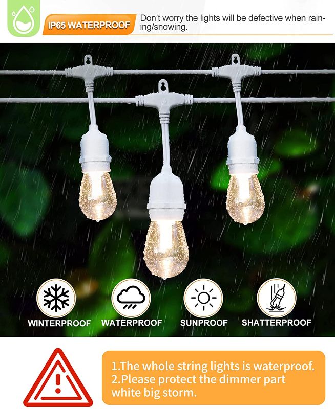 Photo 1 of WENFENG 3 in 1 LED White Outdoor String Lights for Patio, 48 Ft Waterproof Party Lights with Remote Control,15 Edison Shatterproof Bulbs, White Cord, Christmas Lights Decoration for Backyard Garden
