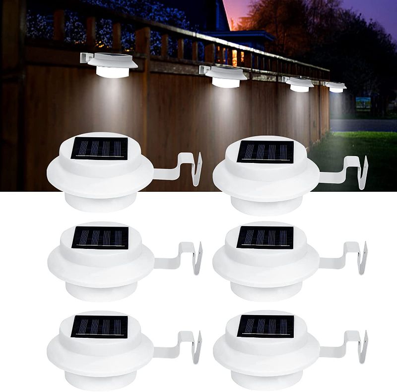 Photo 1 of 6 Pack Solar Powered Gutter Lights Waterproof Outdoor Dusk to Dawn 3 LED Deck Fence Wall Stair Step and Yard Cool White LED Eaves Garden Landscape Pathway
