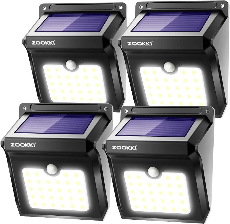 Photo 1 of ZOOKKI Solar Lights Outdoor, 28 LED Wireless Motion Sensor Lights, IP65 Waterproof Wall Light Easy-to-Install Security Lights for Outdoor Garden, Patio, Yard, Deck, Garage, Driveway, Fence 4 Pack
