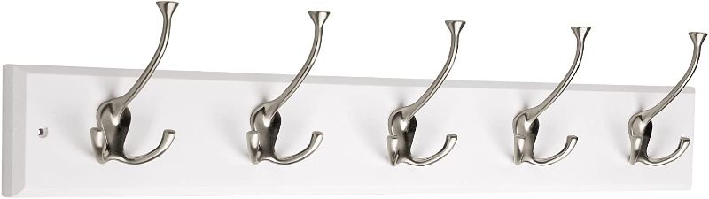 Photo 1 of 129848 Coat Rack, 27-Inch, Wall Mounted Coat Rack with 5 Decorative Hooks, Satin Nickel and White
