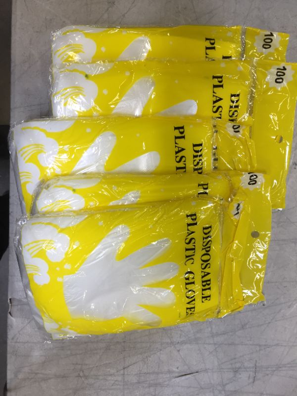 Photo 1 of (5PACK) 100 COUNT DISPOSIBLE PLASTIC GLOVES 