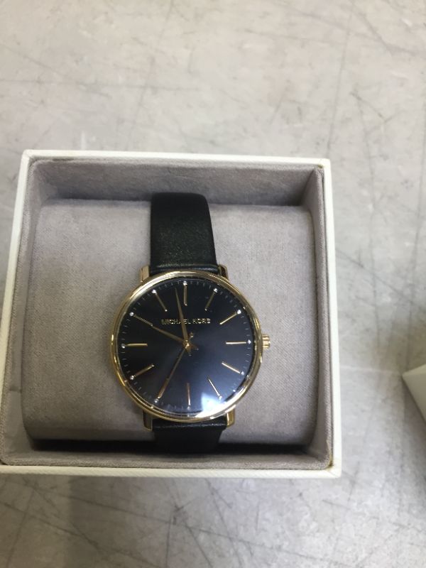 Photo 1 of Ladies Michael Kors MK2747 Pyper Quartz Black Dial Gold Case Leather Band Watch
