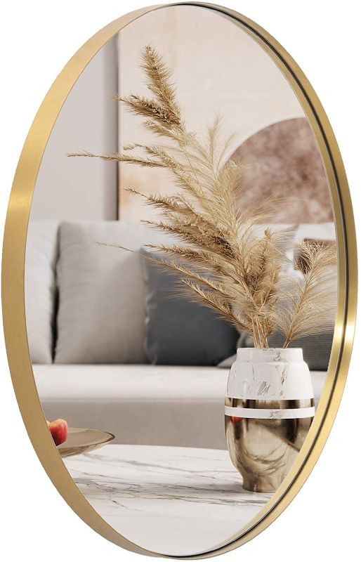 Photo 2 of ANDY STAR Gold Oval Mirror, 22x30'' Brushed Gold Oval Wall Mirror in Stainless Steel Metal Frame 1'' Deep Set Design, Hangs Horizontal or Vertical
