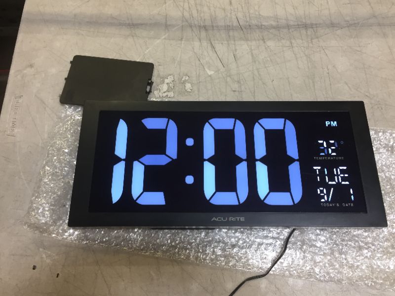 Photo 1 of AcuRite 76102M Oversized LED Clock with Indoor Temperature, Date and Fold-Out Stand, 18" , White
