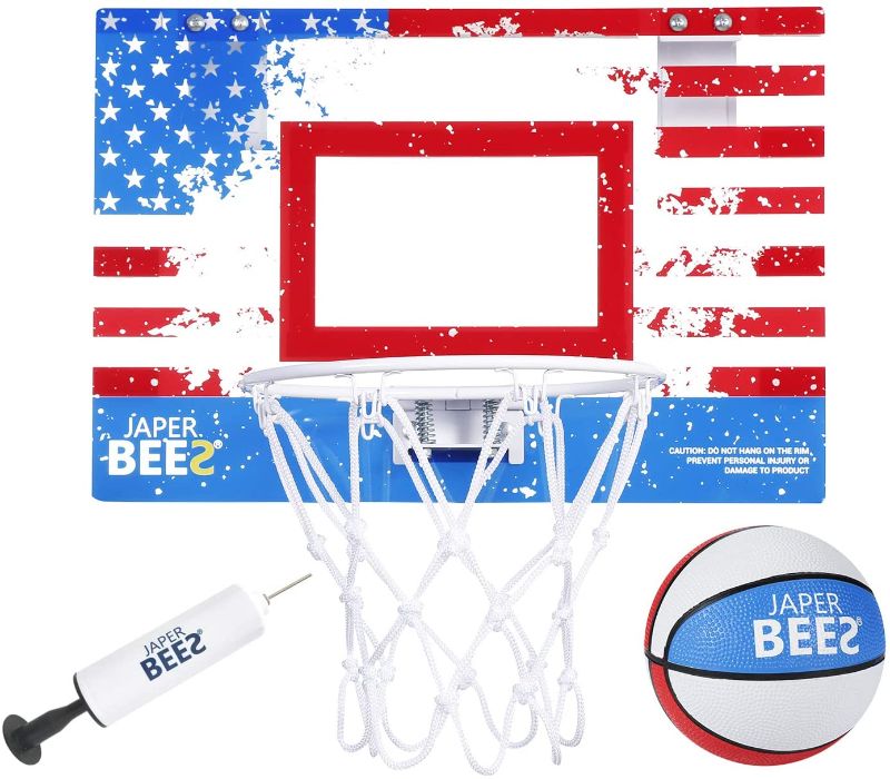 Photo 1 of JAPER BEES Indoor Mini Basketball Hoop Over The Door & Wall Mount w/Shatterproof Backboard(American Flag)
