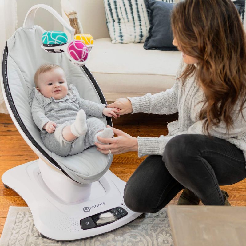 Photo 1 of 4moms mamaRoo 4 Baby Swing, Bluetooth Baby Rocker with 5 Unique Motions, Smooth, Nylon Fabric, Grey Classic