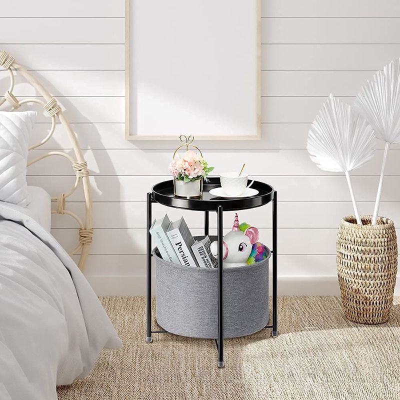 Photo 1 of danpinera End Table, Side Table Metal Waterproof Small Coffee Table Sofa Side Table with Round Removable Tray for Living Room Bedroom Balcony and Office (Black)