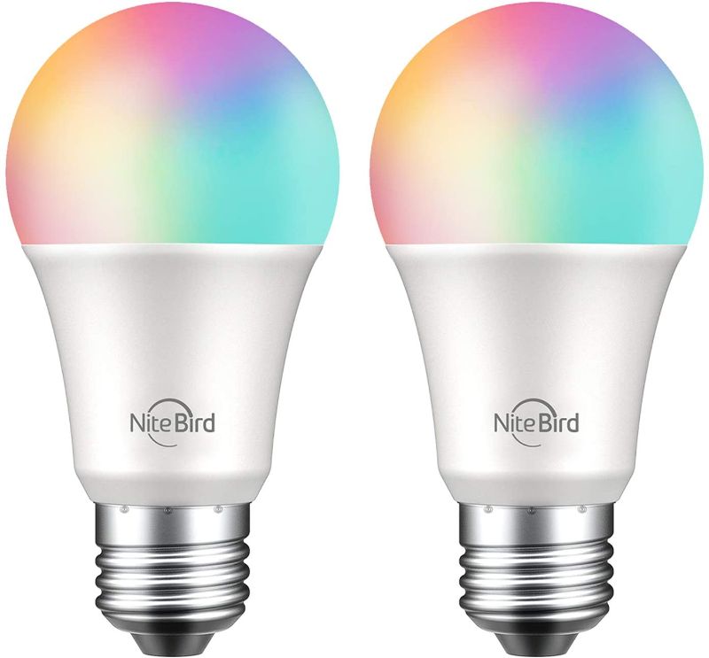 Photo 1 of Smart WiFi Light Bulb, Smart Bulb Works with Alexa Echo and Google Home, Nitebird Dimmable Color Changing A19 E26 75W Equivalent, App Control, No Hub Required, 2700K RGB Smart Led Bulb, 2 Pack