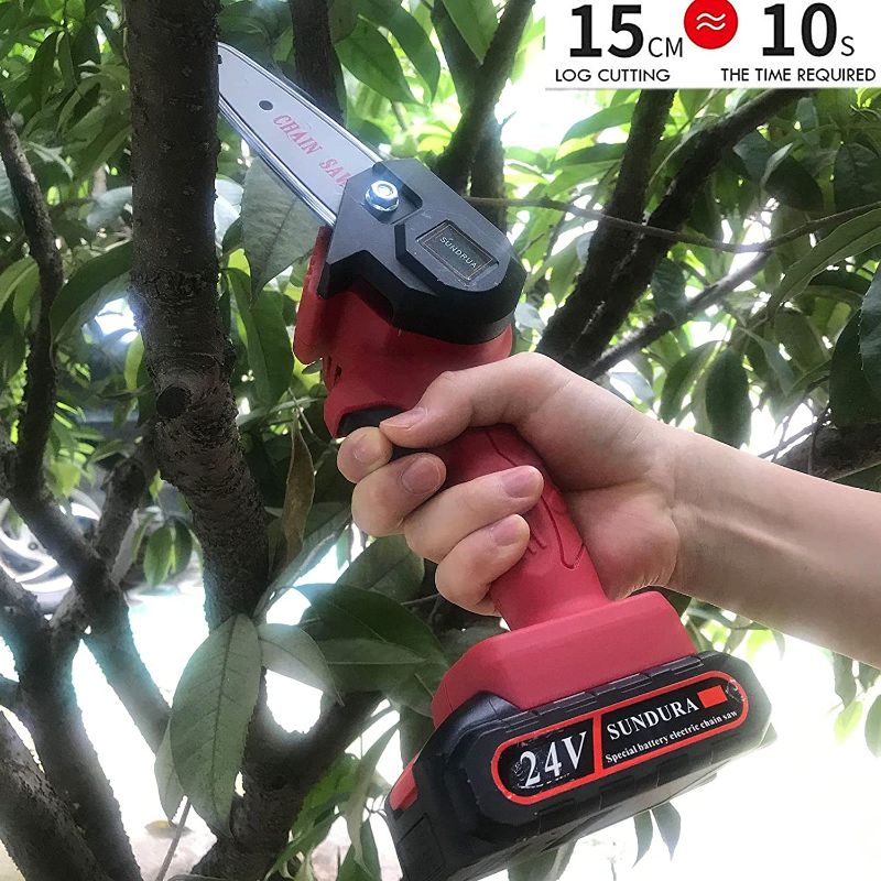 Photo 1 of 4-inch One-hand portable chain saw 24V Cordless lithium electric saw with 2 sets of accessories Portable, Powerful,Light,Suitable for tree pruning, garden cutting, bamboo cutting