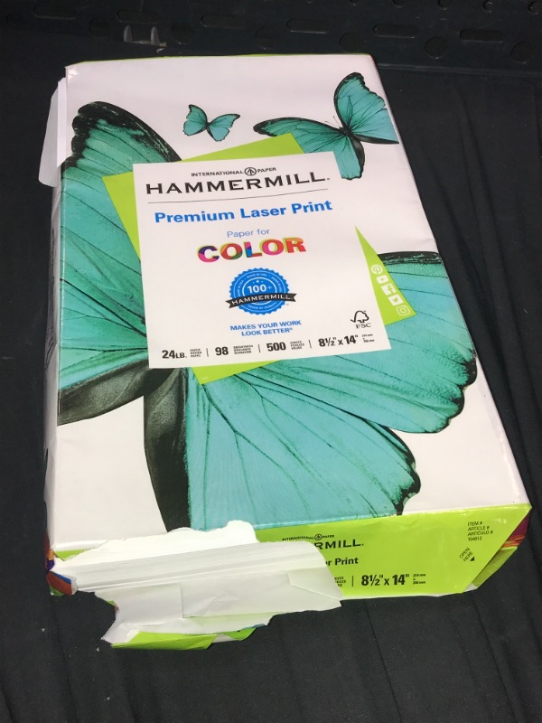 Photo 2 of Hammermill, HAM104612, Laser Print Office Paper, 98 Brightness, 24lb, 8-1/2" x 14", White, Single Ream/500 Sheets